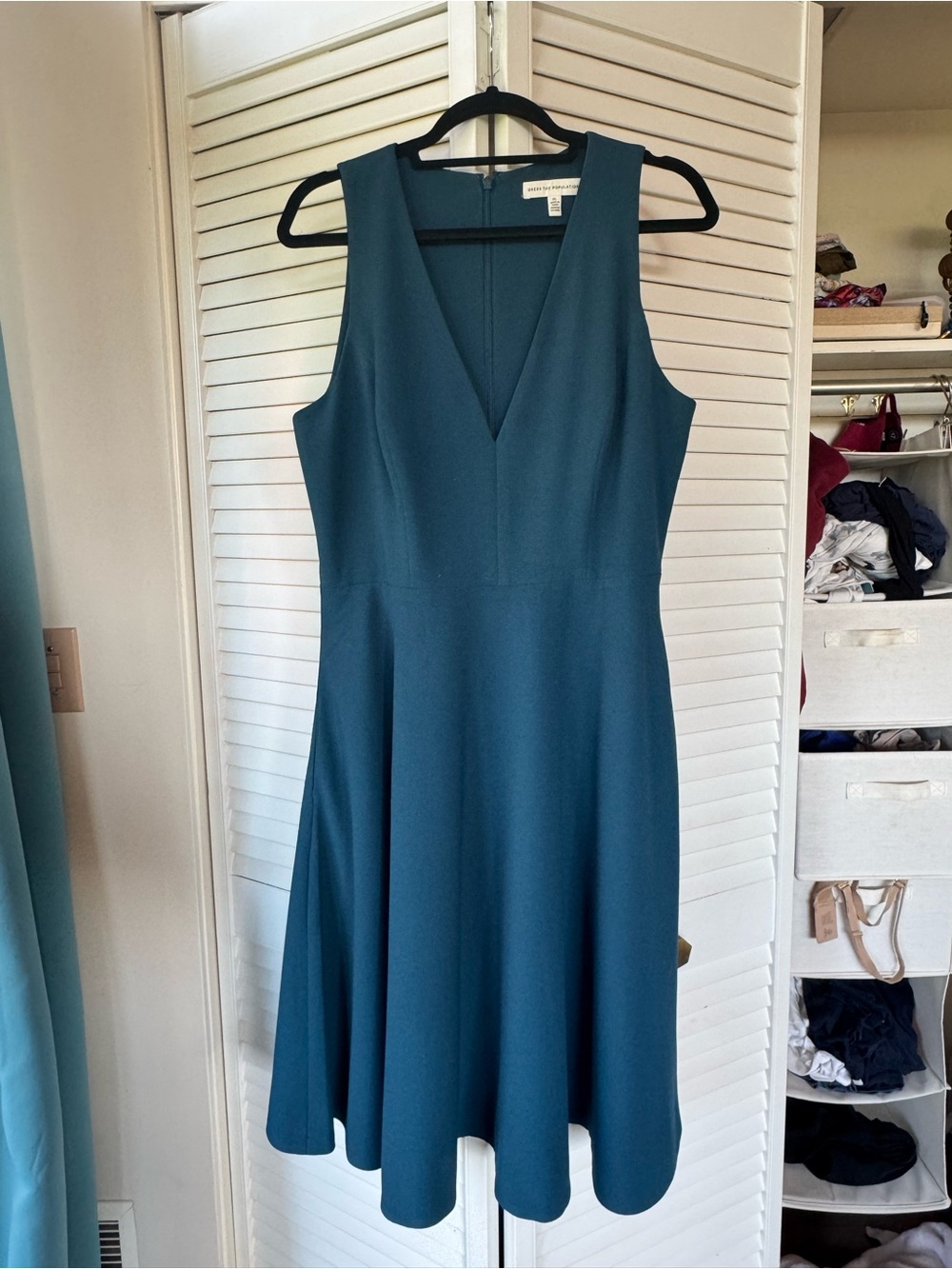 Dress the Population Teal V-Neck Fit & Flare Midi Dress